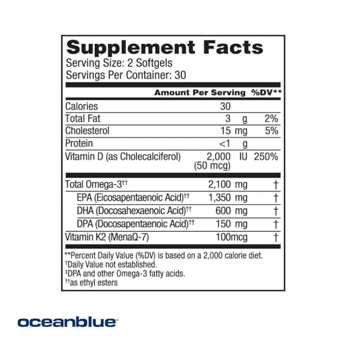 2100MG Vegan Omega-3 with Vitamin K2 & D3 - 60 Softgels