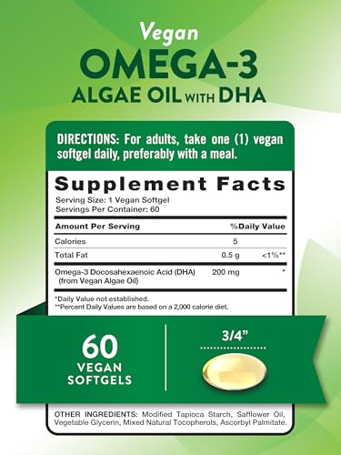 Vegan Omega 3 Algae Oil Supplement - 60 Softgels