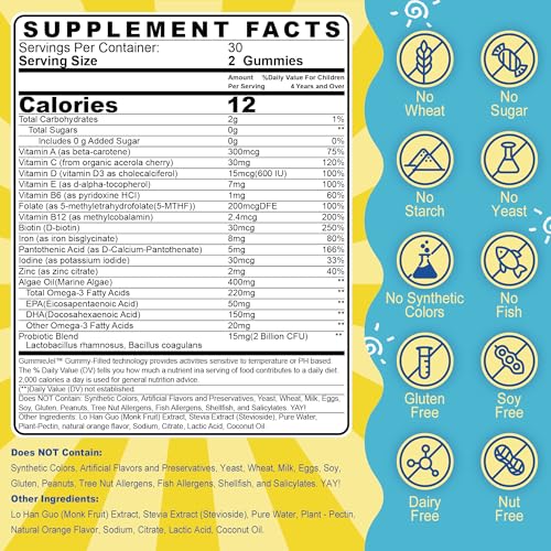 Vegan Omega 3 Kids Multivitamin Gummies, 60 Counts