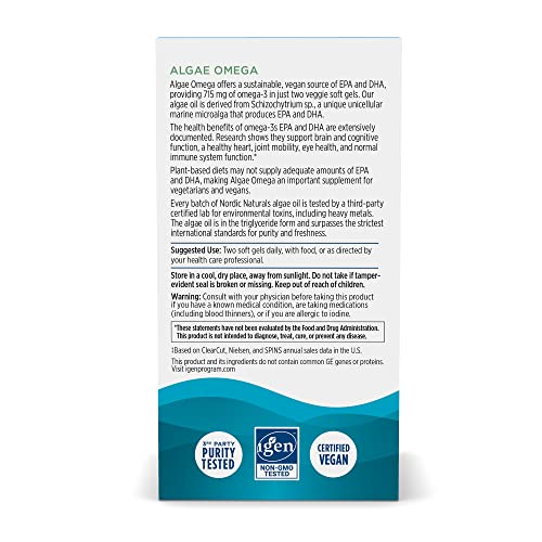 Vegan Algae Omega 3 for Brain Health 60 Softgels