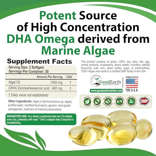 Vegan DHA Omega 3 Algal Oil Softgels - 60 Count