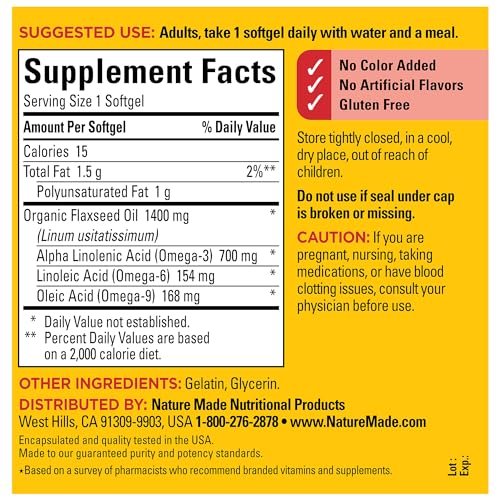 1400 mg Vegan Omega 3 Flaxseed Oil - 100 Softgels