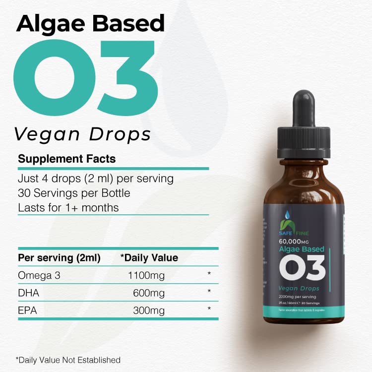 Vegan Omega 3 Algae Oil Liquid Drops 2000 mg