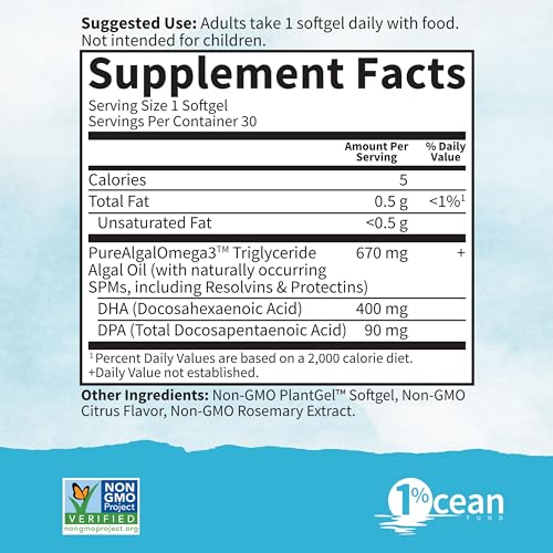 Vegan DHA Omega 3 Supplement - 400mg Algal Softgels