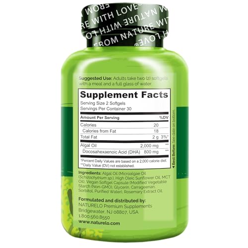 NATURELO Vegan DHA - Omega 3 Algae Supplement