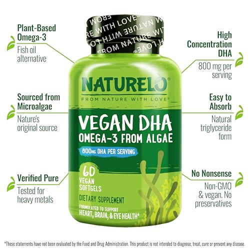 NATURELO Vegan DHA - Omega 3 Algae Supplement