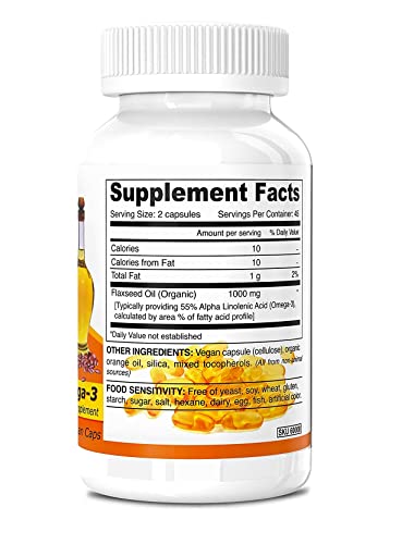 Organic Vegan Omega-3 Flax Seed Oil Capsules