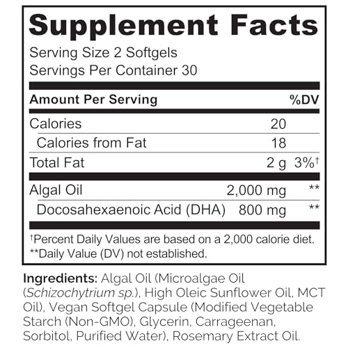 NATURELO Vegan DHA - Omega 3 Algae Supplement