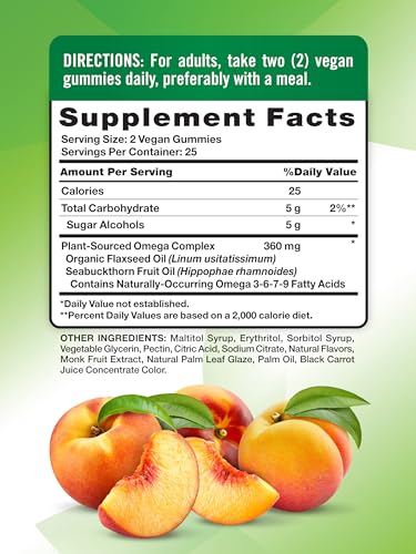 Vegan Omega 3 Gummies - Peach Flavor, 50 Count