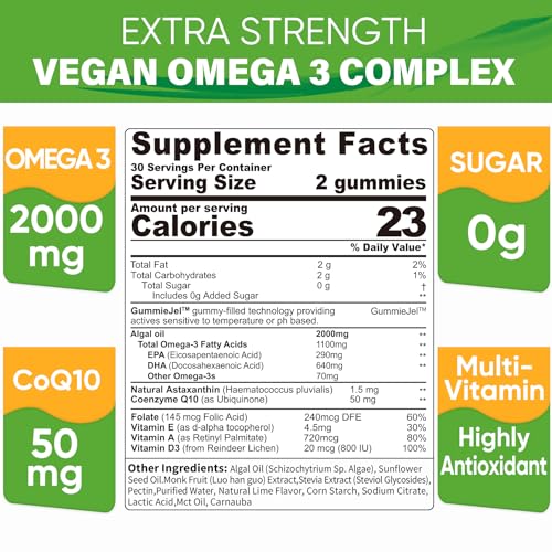 2,000mg Sugar-Free Vegan Omega 3 Gummies with DHA & EPA