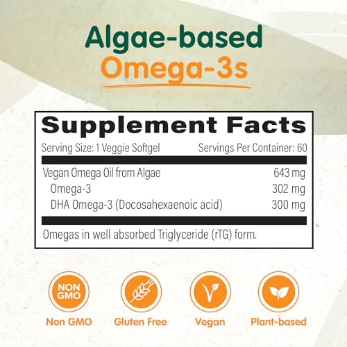 Vegan Omega-3 DHA Supplement from Algae, 60 Softgels