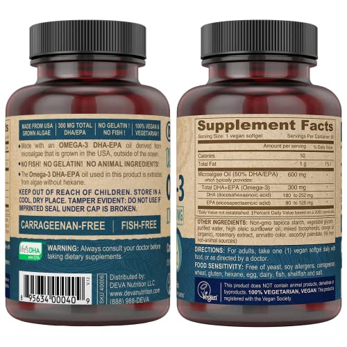 200 mg DEVA Vegan Omega-3 DHA Softgels, 90 Count