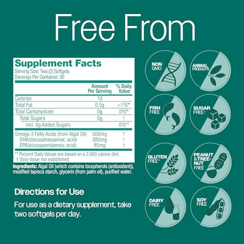OVEGA-3 Plant-Based Omega-3 Algal Oil Supplement