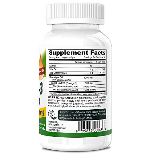 DEVA Vegan Omega-3 Algae Oil Softgels, 60 Count