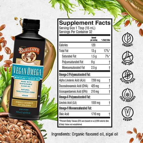 Vegan Omega 3 Liquid Flax & Algae Oil