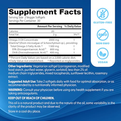 Vegan Omega-3 EPA+DHA Softgels, 60 Count