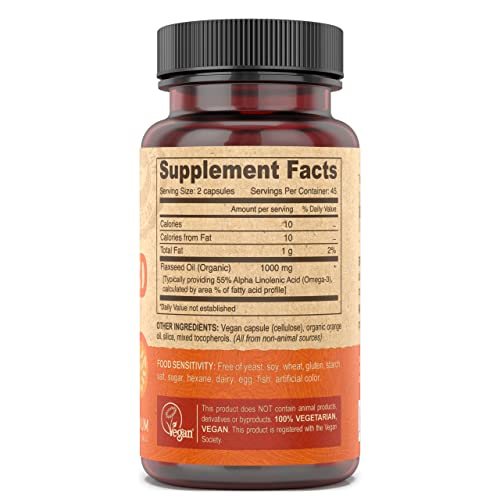 Organic Vegan Flax Seed Oil Omega-3 Capsules