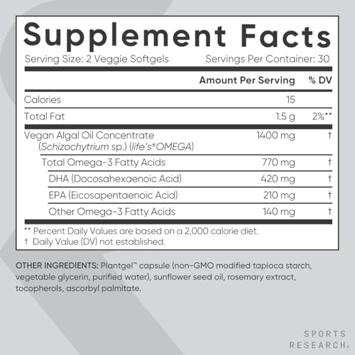 Vegan Omega-3 Algae Oil Softgels with DHA/EPA