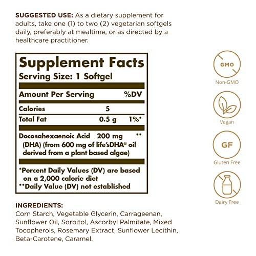 Vegan DHA 200 mg Omega-3 Softgels - 50 Count