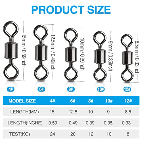 200 Pcs Rolling Barrel Fishing Swivels Set