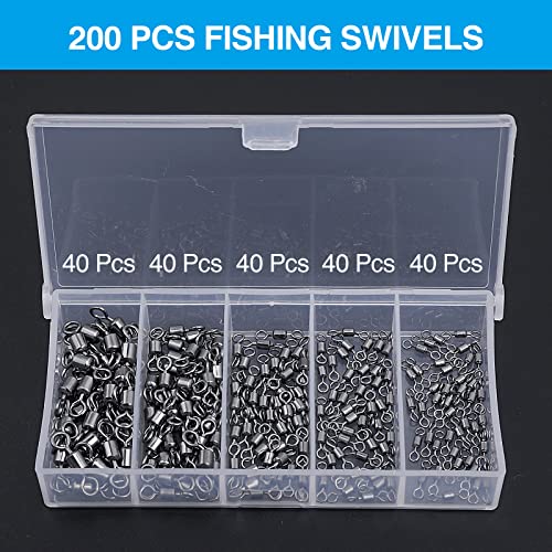 200 Pcs Rolling Barrel Fishing Swivels Set