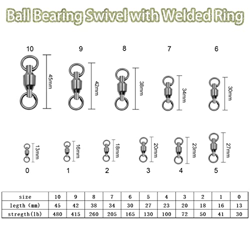 High Strength Ball Bearing Swivels with Rings - 10pcs