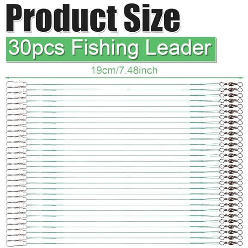 30pcs Stainless Steel Fishing Leaders - 7.48" Green