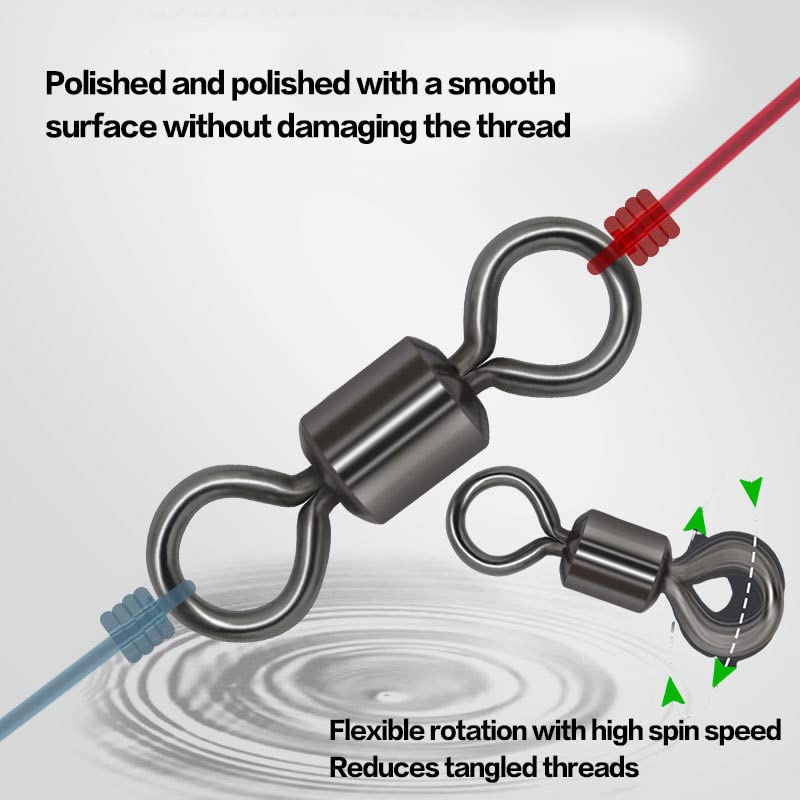 100-Piece Stainless Steel Fishing Rolling Swivels Set