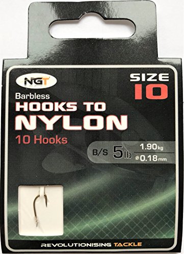Barbless Size 10 Hooks to Nylon - 10 Pack