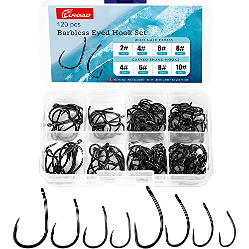 Luroad 120pcs Barbless Carp Fishing Hooks Set