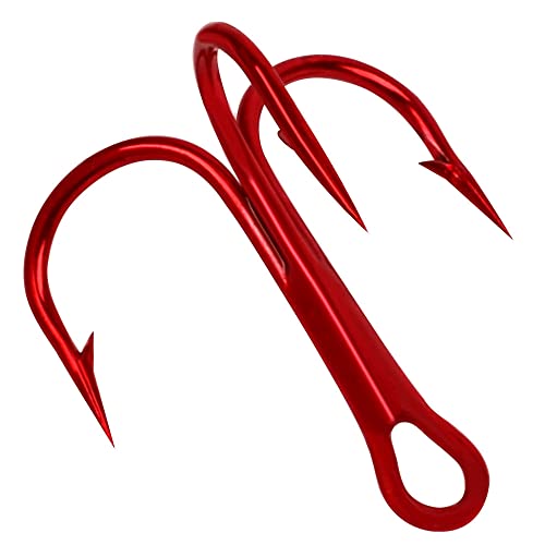 Conskyee 100pcs Size 4 Red Treble Hooks