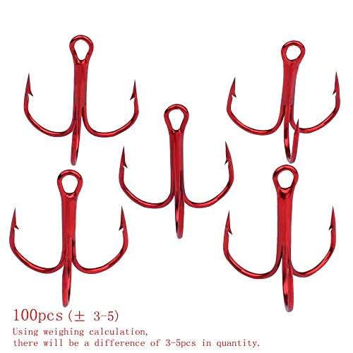 Conskyee 100pcs Size 4 Red Treble Hooks