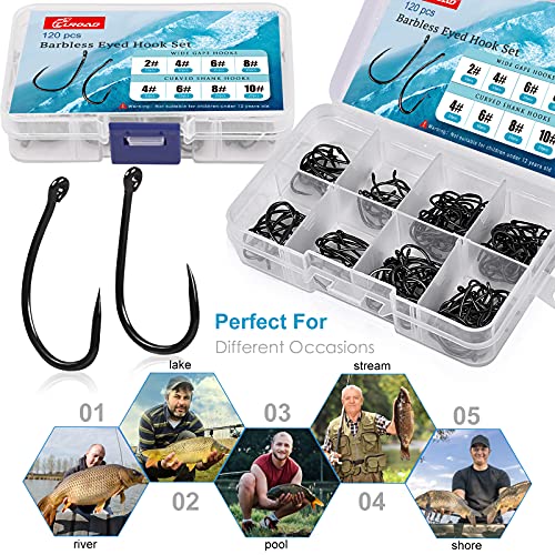 Luroad 120pcs Barbless Carp Fishing Hooks Set