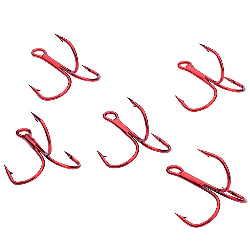 Conskyee 100pcs Size 4 Red Treble Hooks