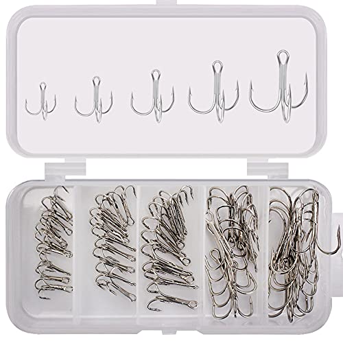 50pcs High Carbon Steel Treble Fishing Hooks
