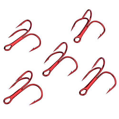 Conskyee 100pcs Size 4 Red Treble Hooks