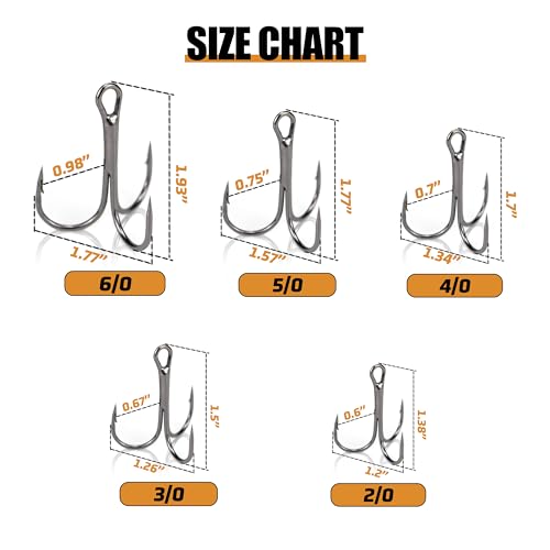 Piscorush High Carbon Treble Hooks Size 2 50-Pack