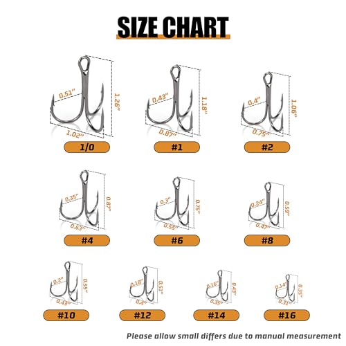 Piscorush High Carbon Treble Hooks Size 2 50-Pack