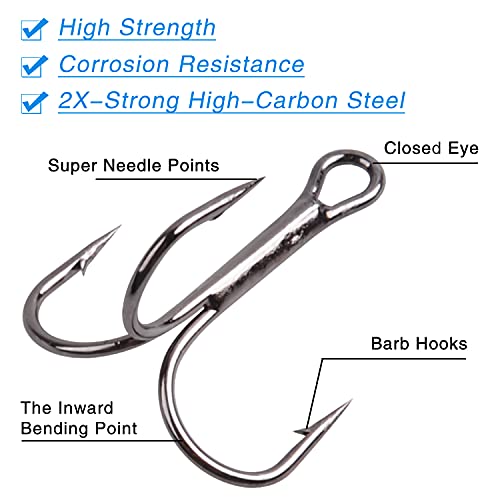 High Carbon Steel Treble Hooks Kit - 110pcs