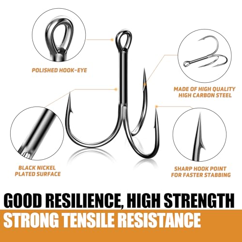 Piscorush High Carbon Treble Hooks Size 2 50-Pack