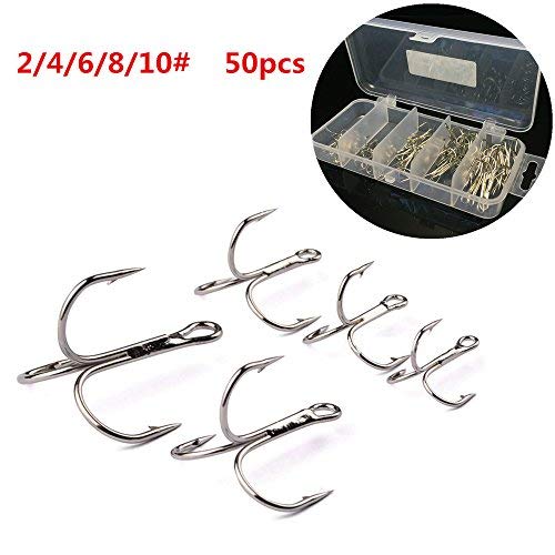 50pcs High Carbon Steel Treble Hooks Kit
