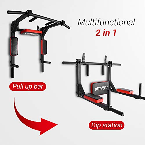 OneTwoFit Wall Mounted Pull Up Bar Dip Station