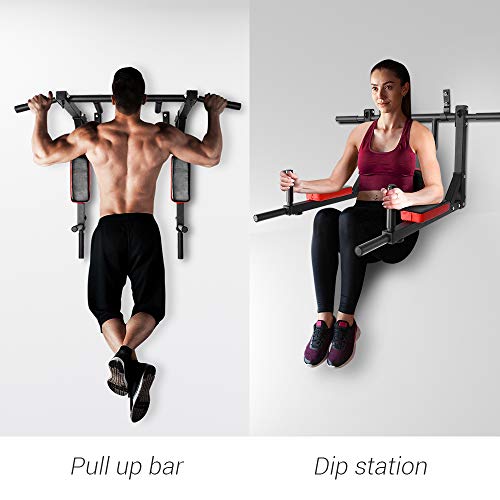 OneTwoFit Wall Mounted Pull Up Bar Dip Station