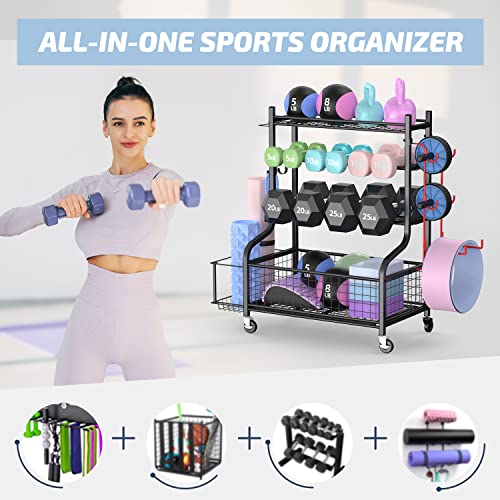 PLKOW Dumbbell Rack with Wheels and Hooks