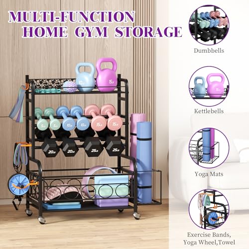 Dumbbell Rack with Wheels for Home Gym Storage