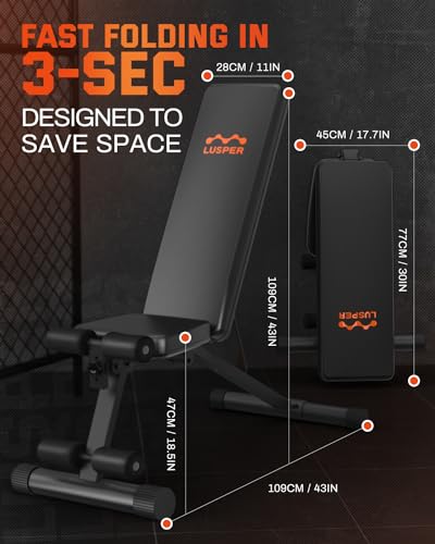 Lusper Foldable Adjustable Weight Bench - 600 lb Capacity