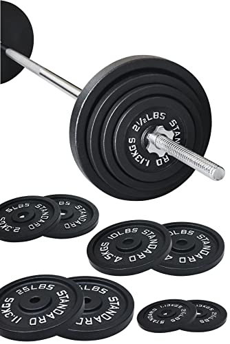 95-Pound Cast Iron Weight Plates with Barbell Set