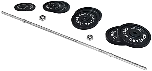 95-Pound Cast Iron Weight Plates with Barbell Set