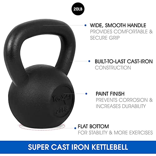 Yes4All 20 lbs Cast Iron Kettlebell Set