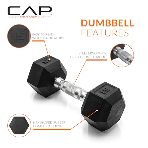 CAP Barbell 15 LB Hex Coated Dumbbell Weight
